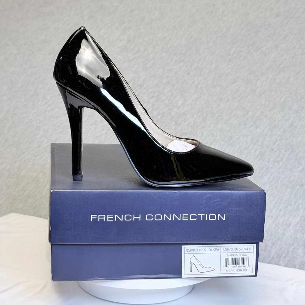 French Connection Black Patent Pointed Toe Stiletto Pumps Heels US 6